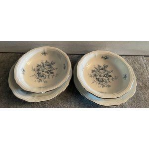 Vintage Haviland Bavaria Chippendale Blue Bouquet 2- 6"Saucers and 2- 5" Bowls